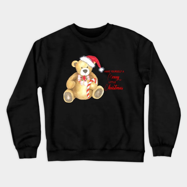 Merry little christmas teddy bear in watercolor Crewneck Sweatshirt by LatiendadeAryam